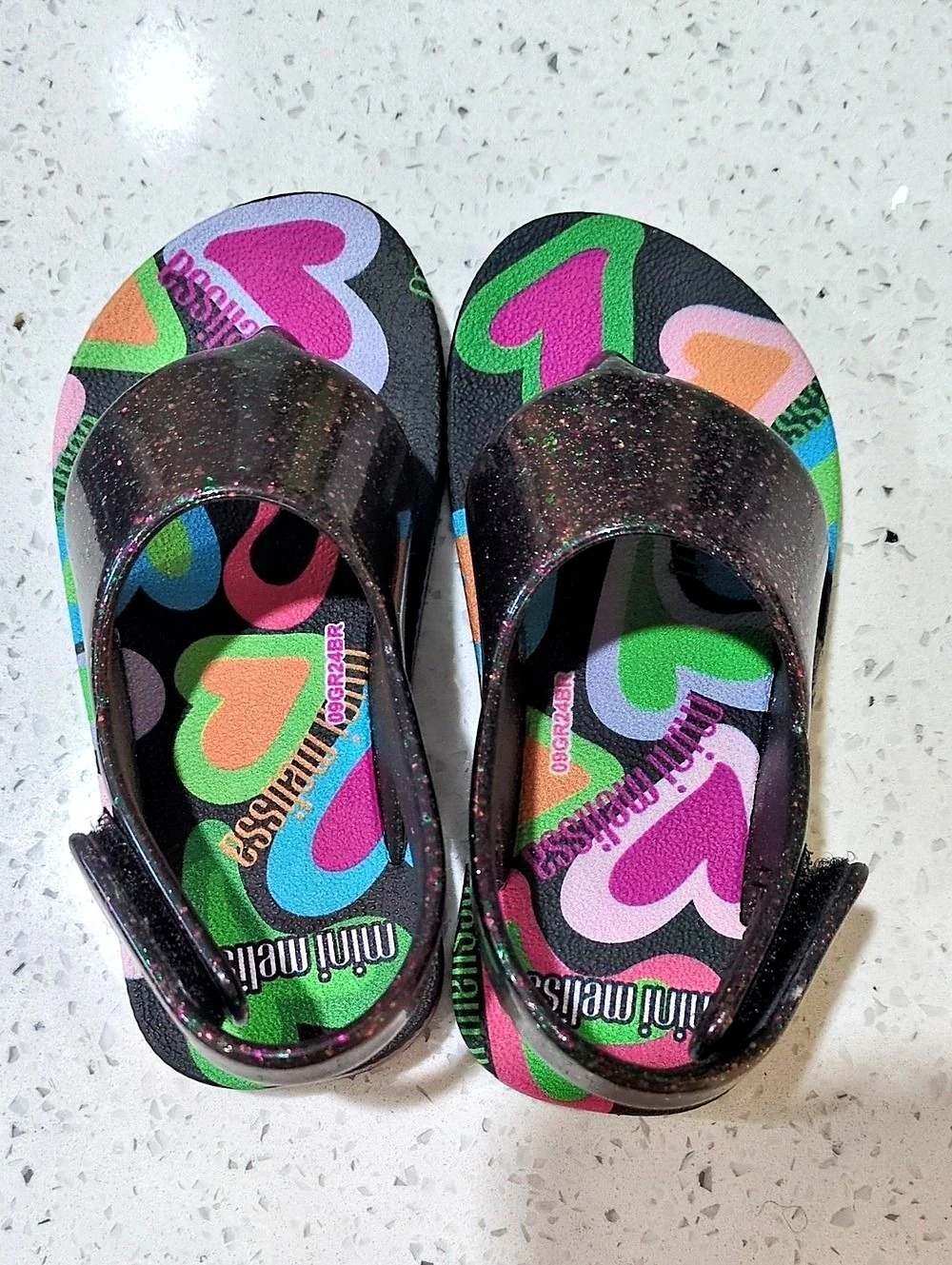 NWOT Melissa Kids Glitter Jelly Sandals Black Multicolor US 7